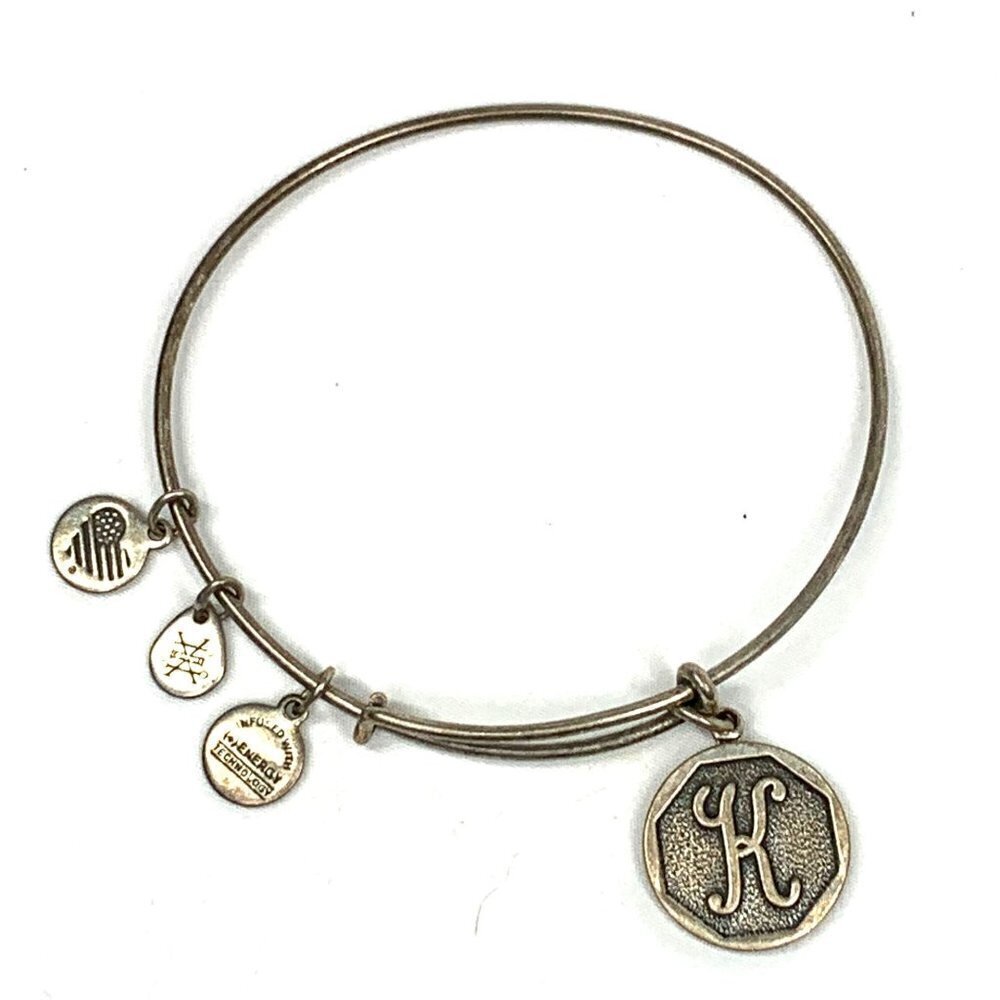 Alex and Ani Initial K Charm Bracelet Silver Finish - Expands 2"- 3.5"